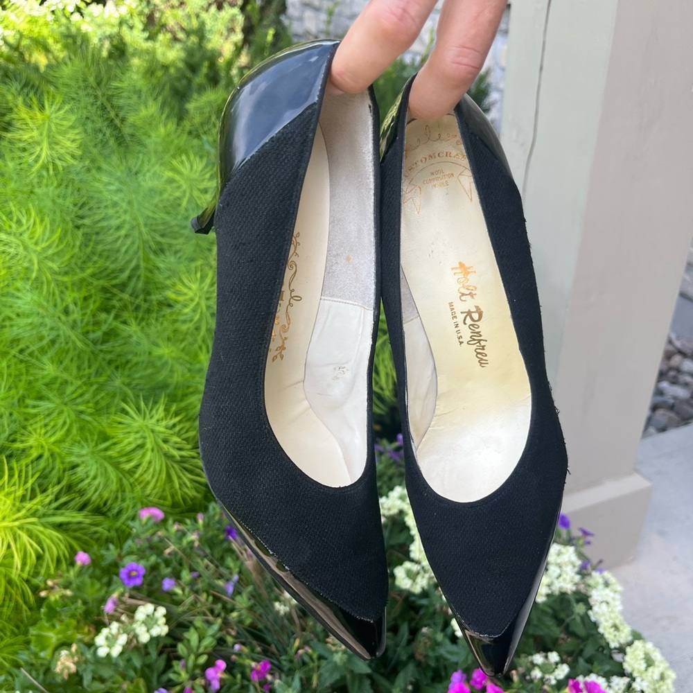 Custom Craft Holt Renfrew Vintage Black Wool Patent Leather Pumps 8.5